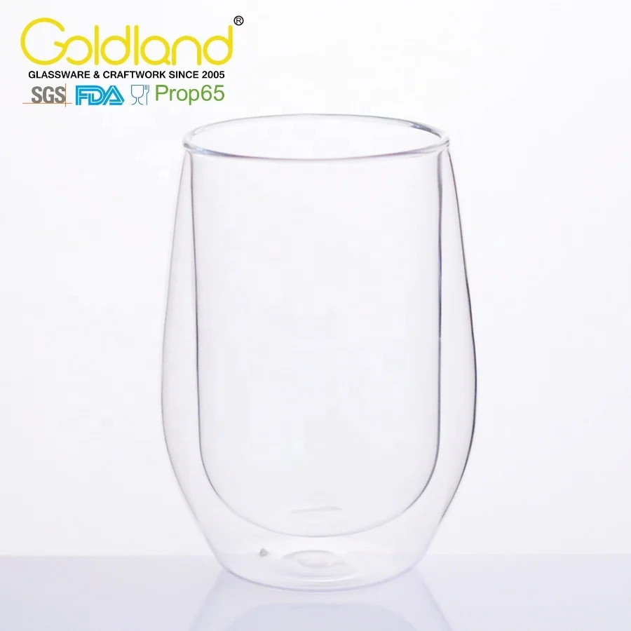 Stemless Glass Coffee Tea Cup Custom Borosilicate Insulation Double Wall Glass Classic Durable Glass Cups