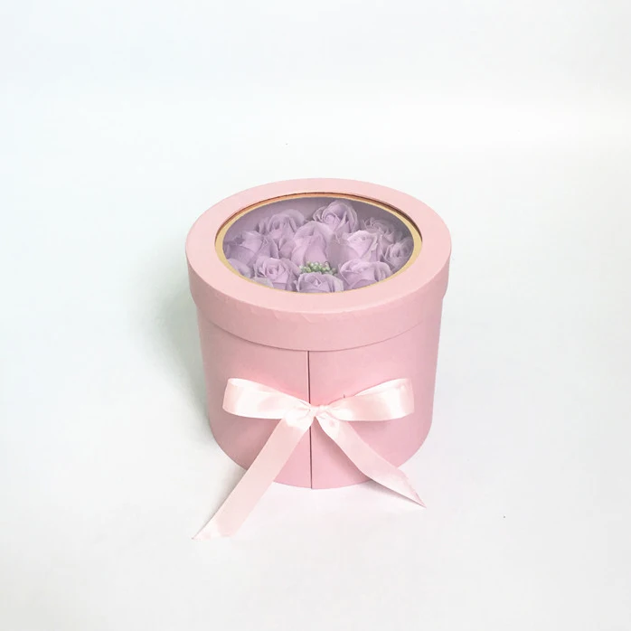 Chengruo Custom Emballage round double layer rotating transparent windowpackaging carton with ribbon for flower gift packaging