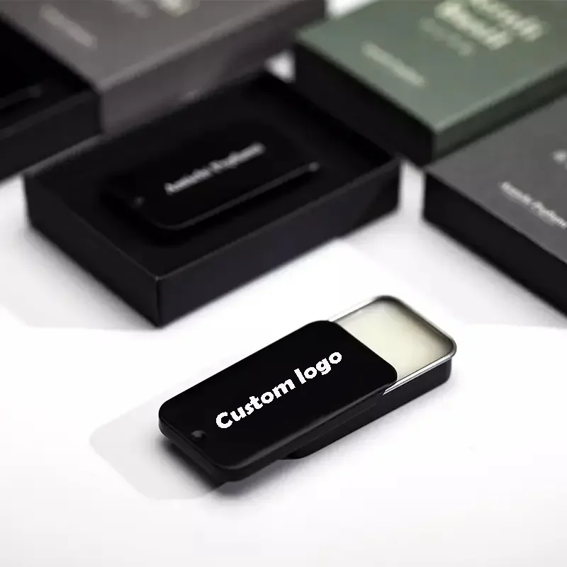 Wholesale Custom Printing Black Solid Natural Perfume Container Lip Balm Mint Rectangle Sliding Lid Tin Box