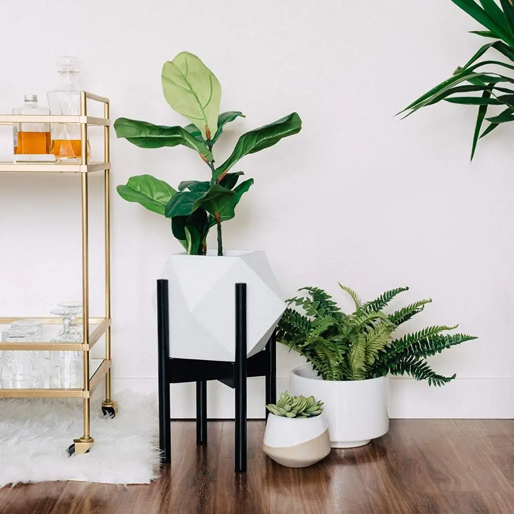 Adjustable Indoor Flower Stand Plant Pot Holder Design Bamboo Mid Century Wood Modern for Indoor Brown Box CLASSIC Wood Planter