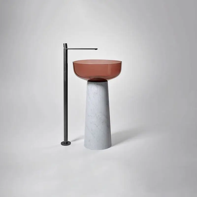 Floor Standing Column Composite Bathroom Pedestal Sink,hand Washing Basin Cast Resin Stone Freestanding Solid Surface Washbasin