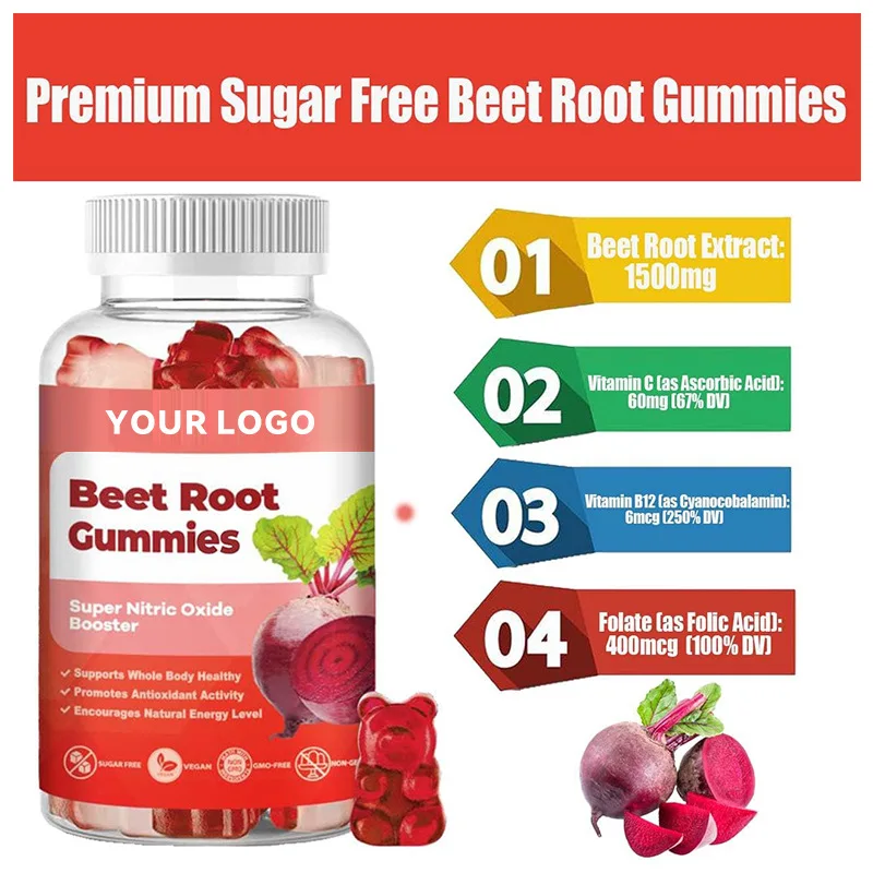 Support Healthy Circulation Energy Nitric Oxide Booster Beet Root Gummies with Vitamin B12 C