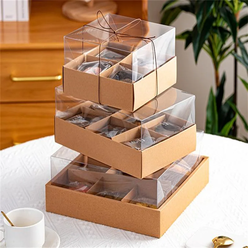 Hot Sale Fashionable Biodegradable Transparent 9 Grid Pastry Box Customizable Cupcake Egg Yolk Crispy Donut Dessert Paper Food