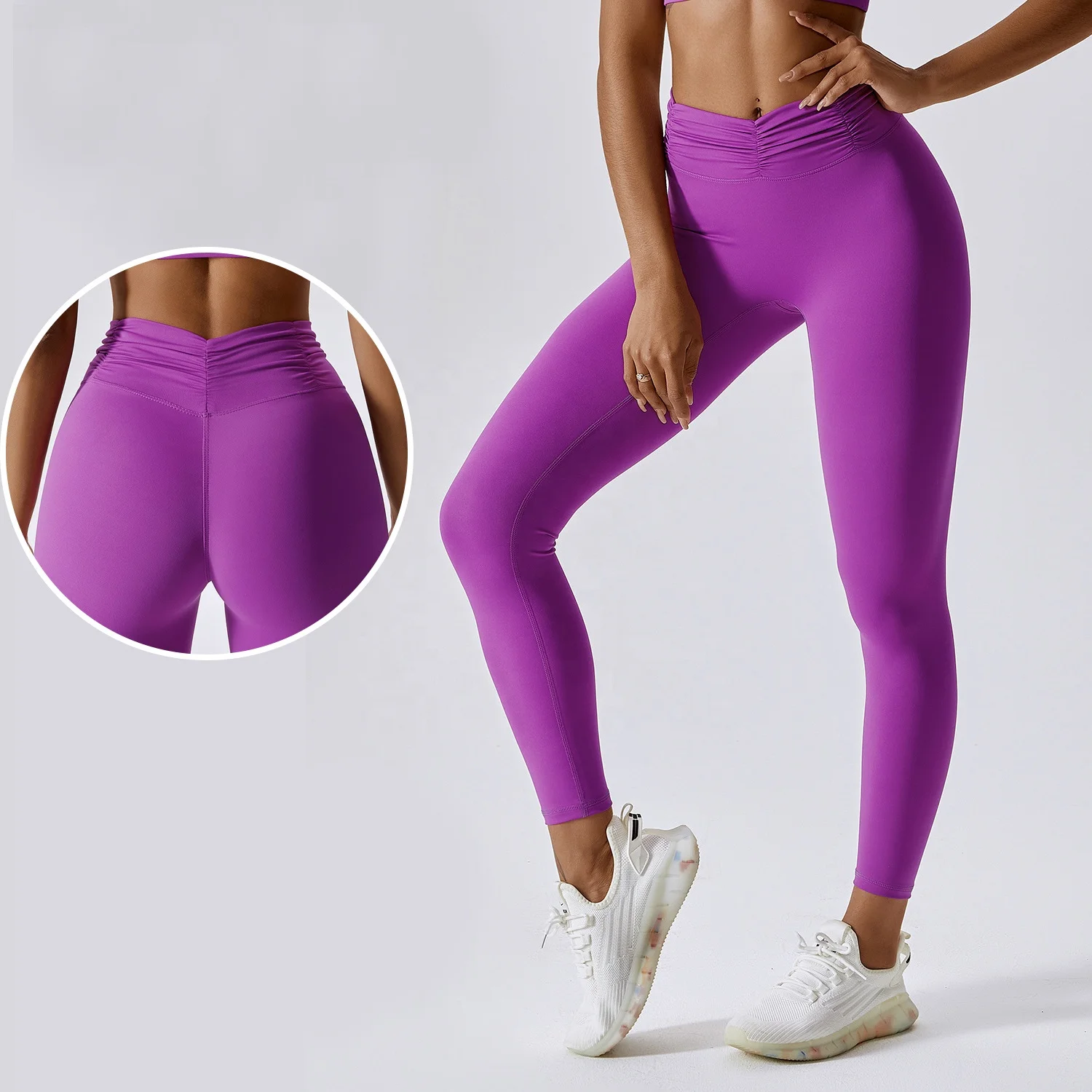 Wrinkle High Waisted Sports Leggings Women Custom Logo Gym Pants Without Front Line