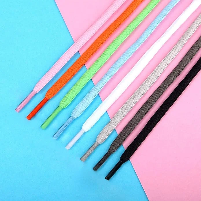 Fashion Multi-Color Polyester Oval Half Shoelaces With Plastic Metal Aglets Custom Solid Round Shoe Laces for Sneakers