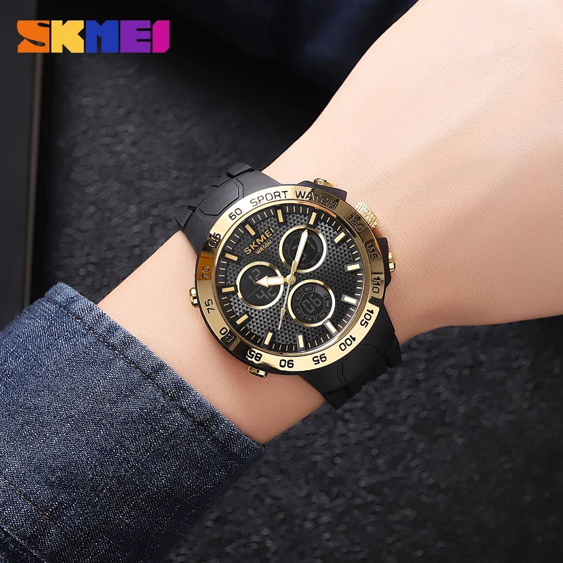 Skmei 2106 fancy odm men digital watch best Silicone strap water resist double display  sports watch manufacturer