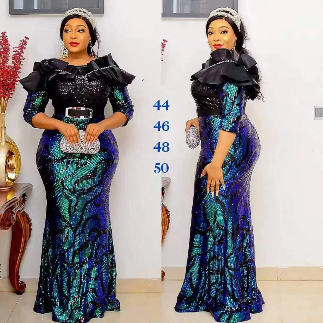 2023 African Dresses For party Long Sleeve Fashion Sequins Maxi Dress Africa Clothing Female Slim Fit Pencil Evening dresses