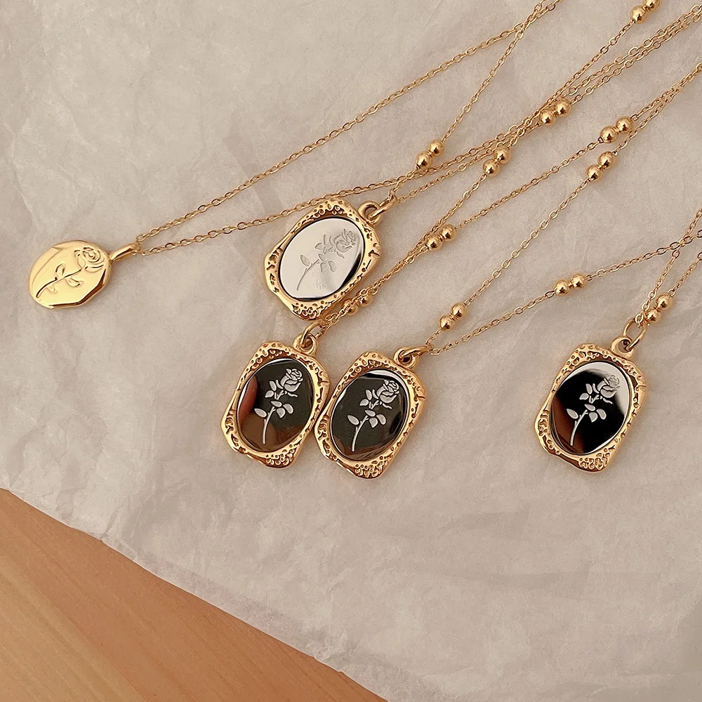 Retaining small mirror necklace female embossed Magic square plate pendant and chain necklace