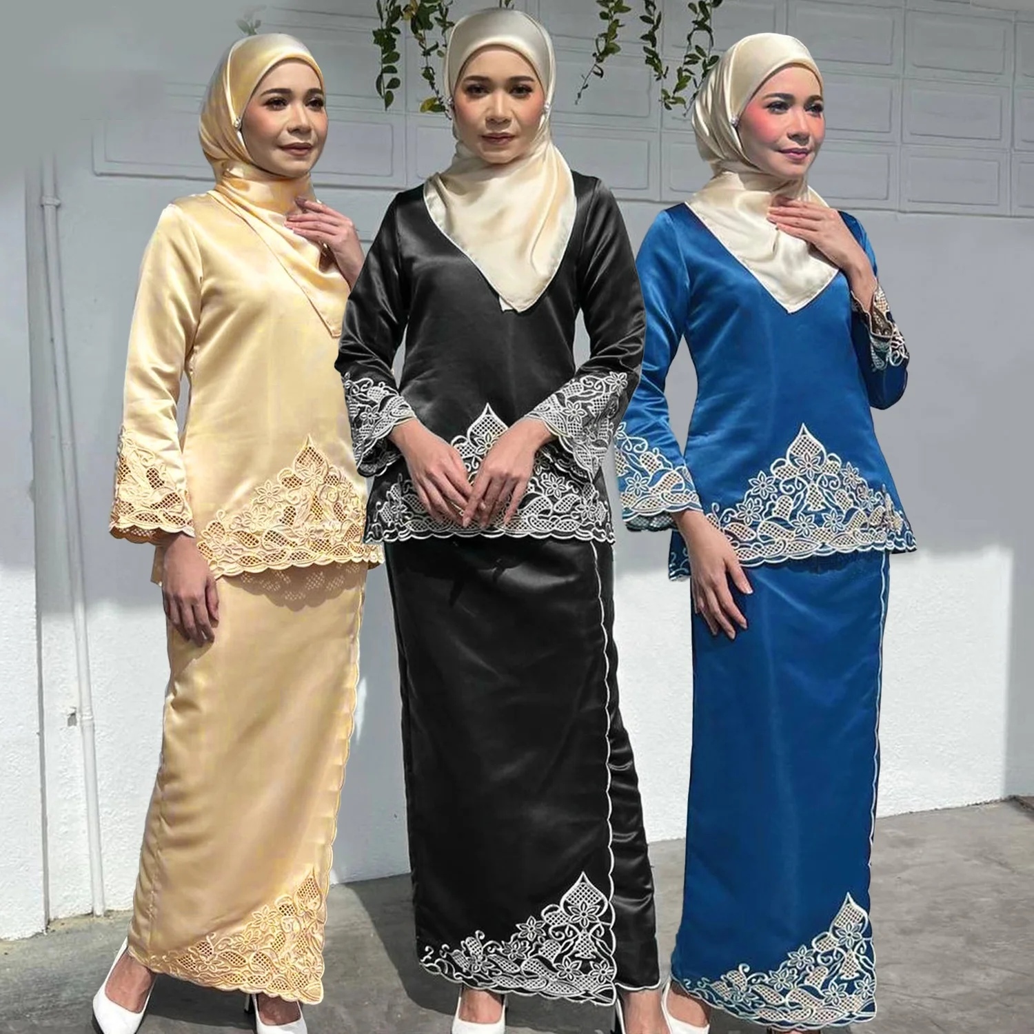 MOTIVE FORCE Hot Popular Muslim dress beautifully embroidered Islamic Clothing Fashion Eid Dubai Two-pieces Muslim Sets