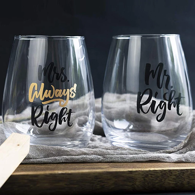 Wholesale Customized Cute Wedding Gifts Decaled Stemless Wine Glass and Beer Glass Combo - Engagement Gift for Couples