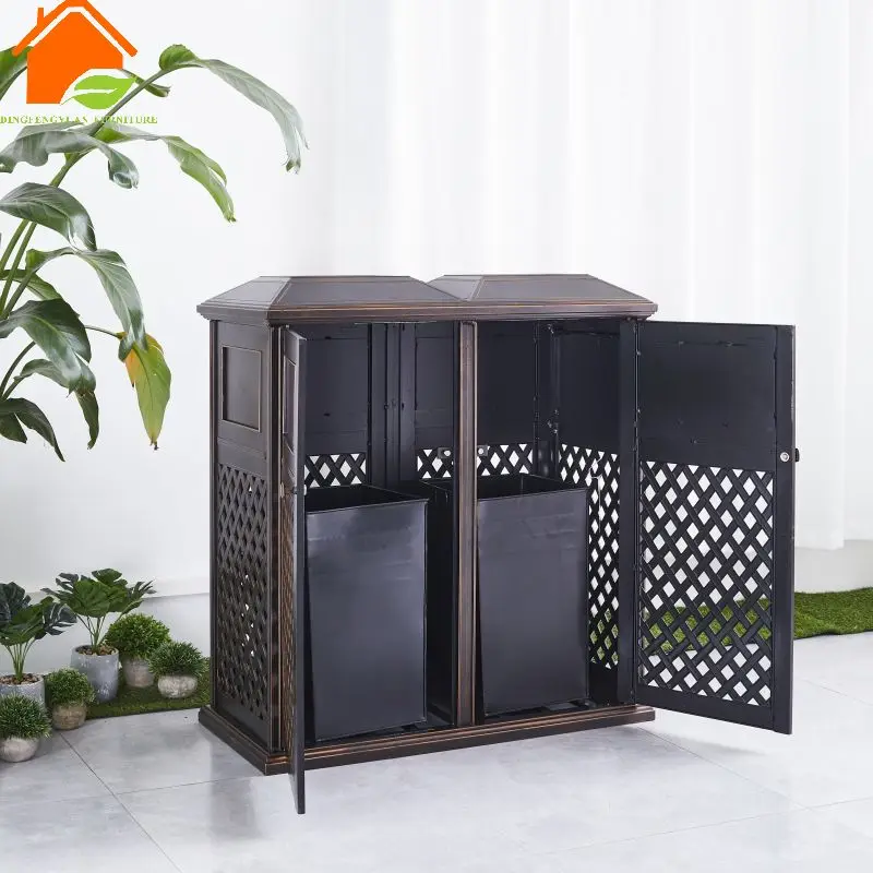 High quality classical outdoor cast aluminum park sanitary waste bin. Public garden commercial garbage bin outdoor