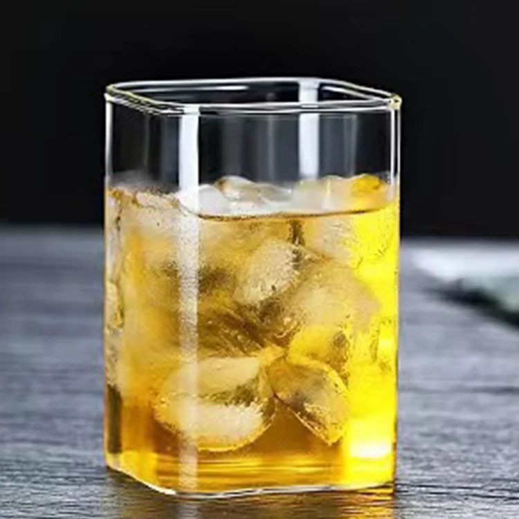 16oz transparent clear square shape glass cup high borosilicate cold hot water milk dessert cup thin glass