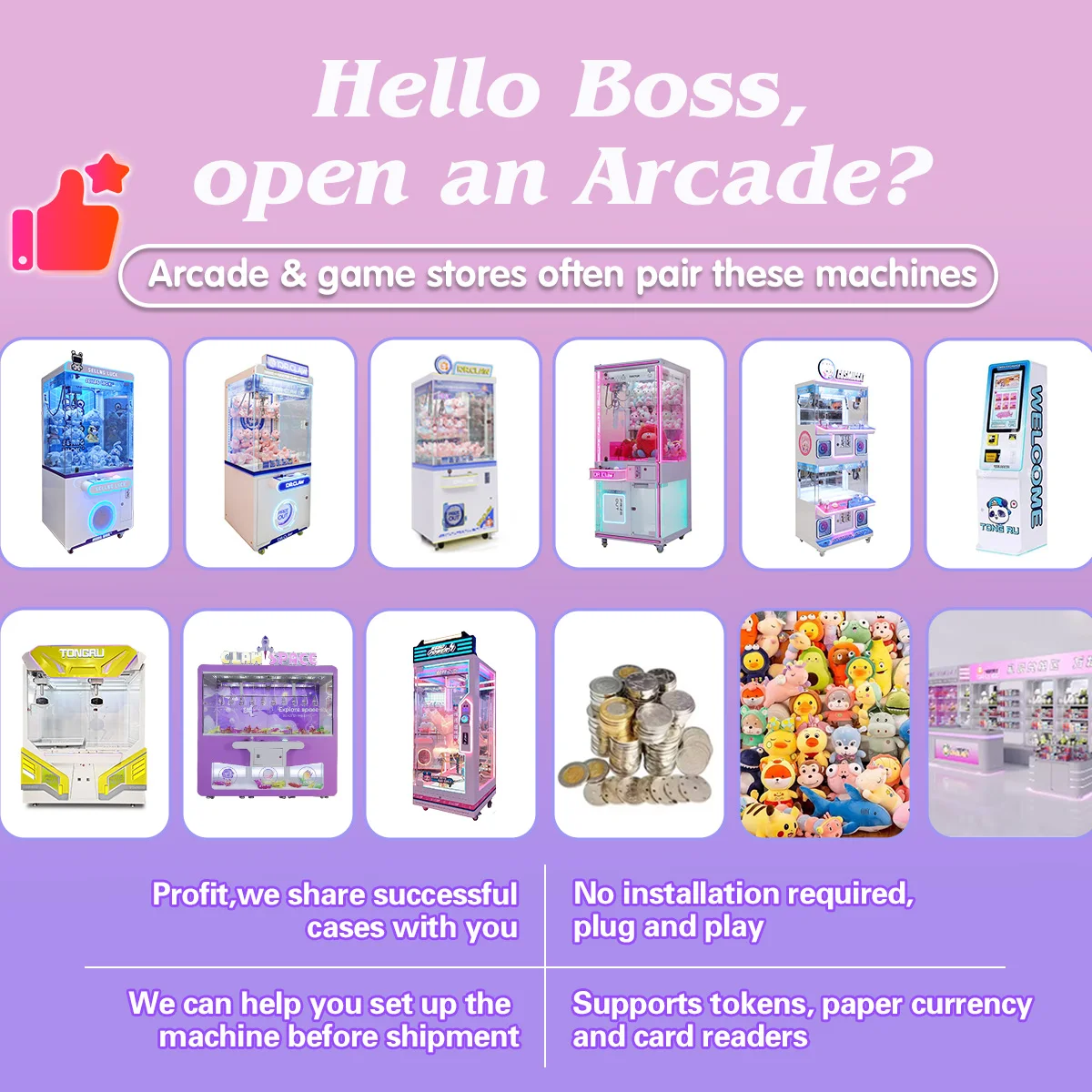 Coin Operated Arcade Doll Machine for Bubble Tea Shop Claw Crane Grabber Prize Out Gift Game Mini Toy Catcher Vending Machine