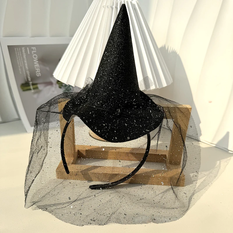 Halloween Party Cosplay hairhoop Mini Witch Hat hairband sparkling With Veil girls hair accessories women Headband