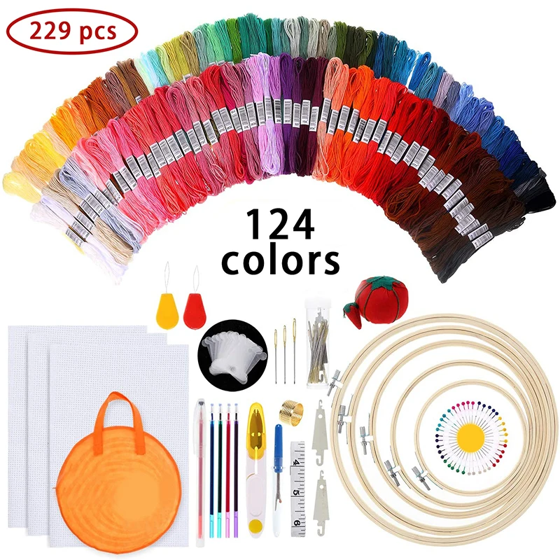 200pcs Embroidery Floss Cross Stitch Threads Bracelet String Kit with Storage Box Craft Floss Cross Stitch Tools Embroidery Kit