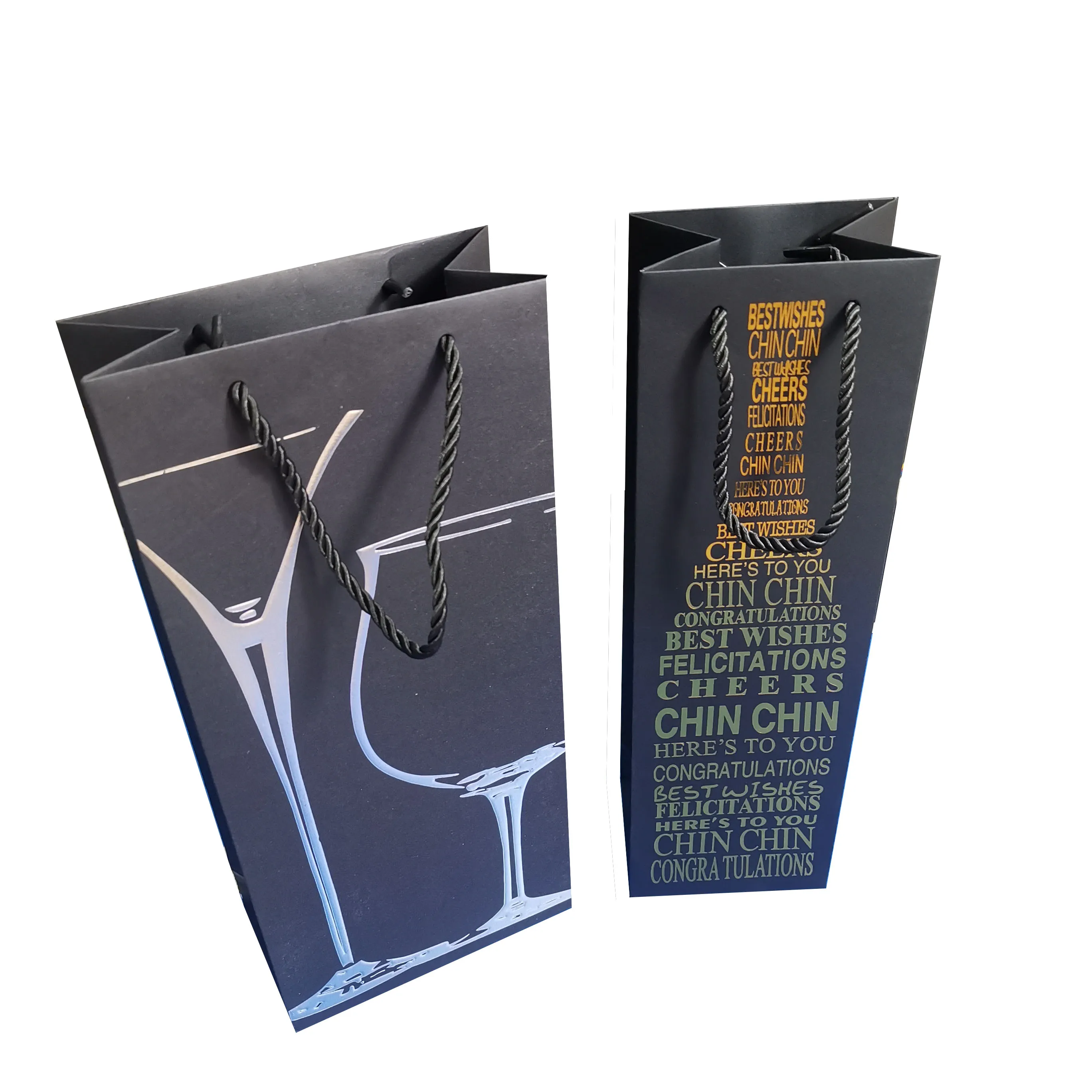 custom logo christmas black paper wine gift bags for wine bottles