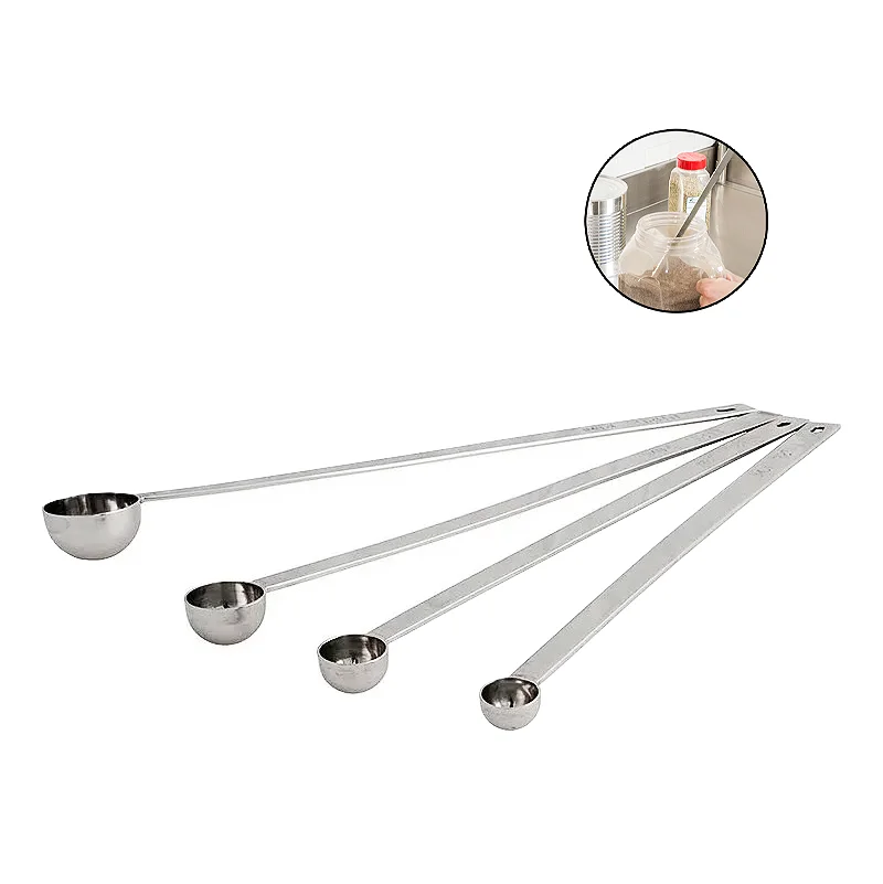 4-Piece Stainless Steel Long Handled Measuring Spoon Set