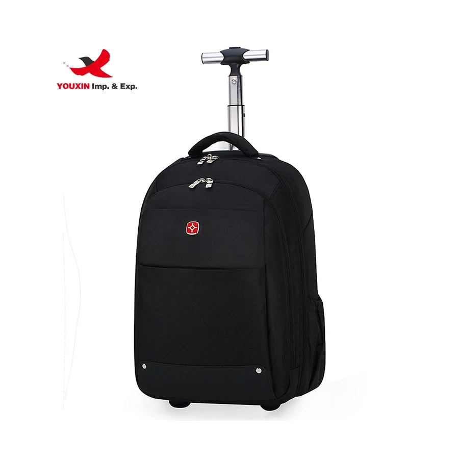 Men Women Waterproof Rolling Trolley Black Laptop Backpack Polyester Carry On Bag Pack OEM Travel Backpack