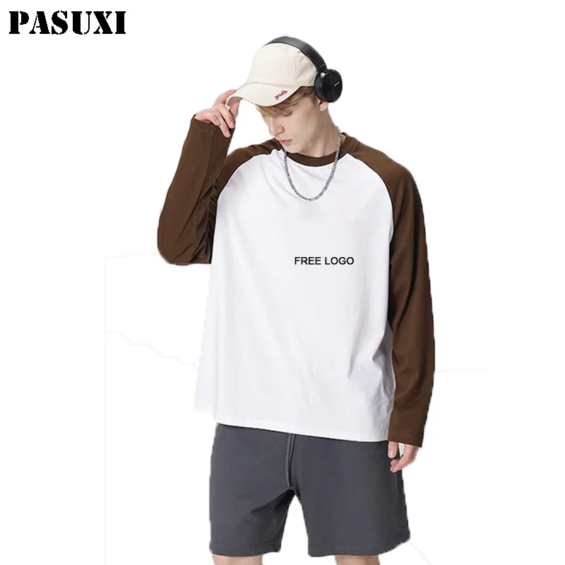 PASUXI Custom Fashion Horn Sleeves Raglan Shoulders Long Sleeve Trendy Brand High Quality Casual T Shirt