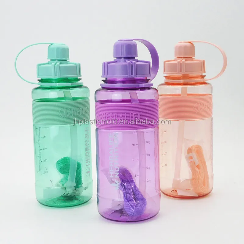 1L Ready to ship 4 color nutrition sport plastic straw water bottle with straps 1000ml