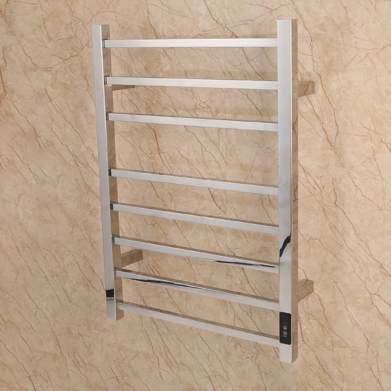 HUAHANG 8-Bar Wall Mounted Towel Warmer in Mirror Energy Efficient 90W Electric Plug in Heated Towel Rack for Bathroom