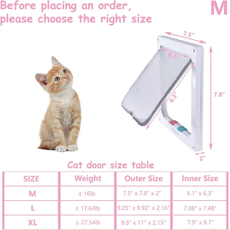 Weatherproof Pet Door 4 Way Locking Cat Flap Door for Interior Exterior