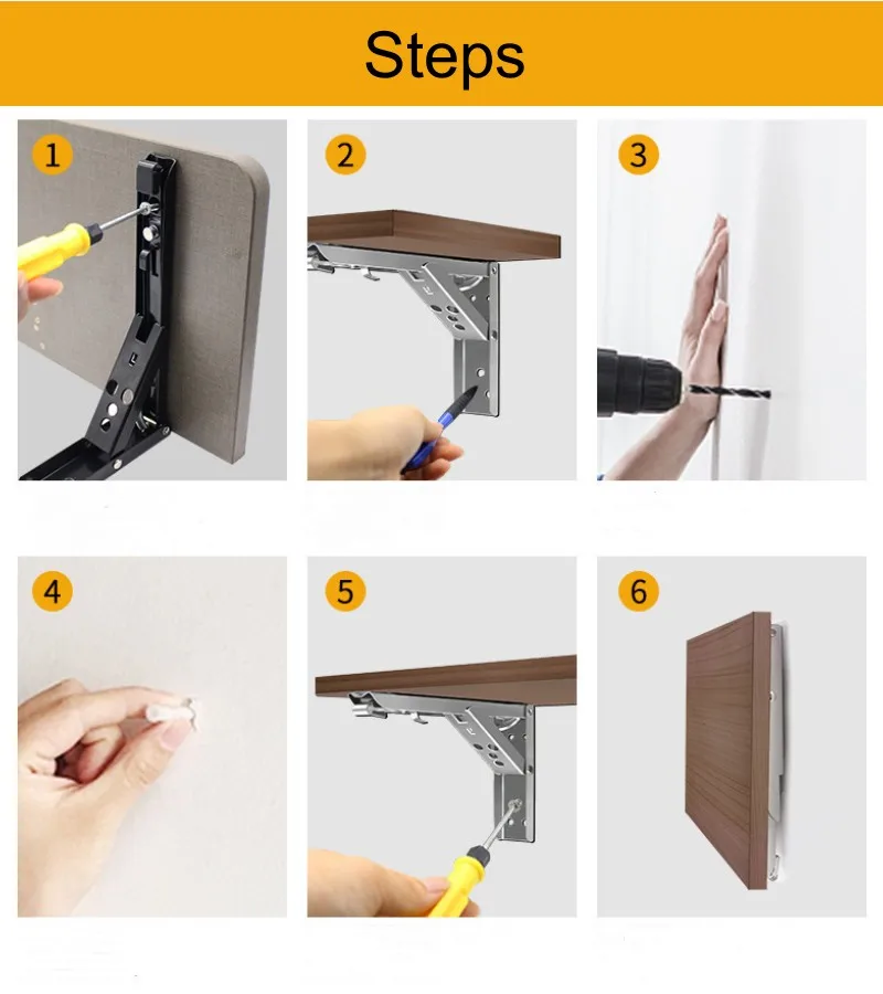 8/10/12Inch Folding Brackets For Shelves Adjustable Wall Mounted Bench Table with Screws Furniture Heavy Support Hardware