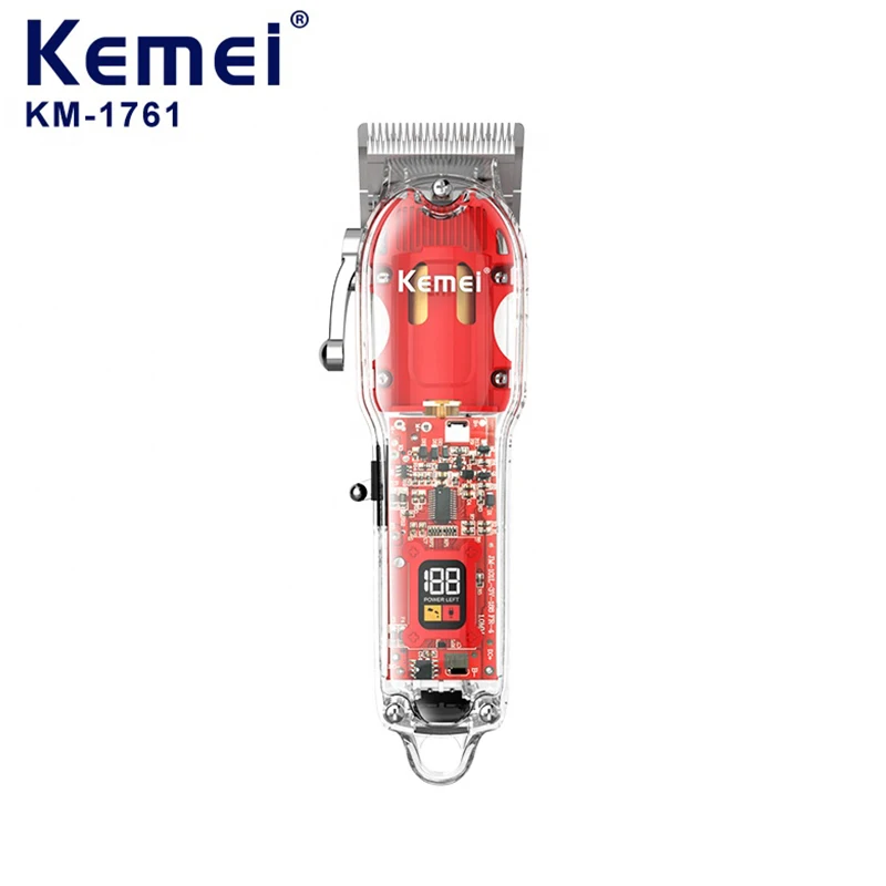 Professional Electric Hair Clippers Kemei KM-1761 Big Power Transparent Body Salon Hair Trimmer Men Barber Hair Cutting Machine