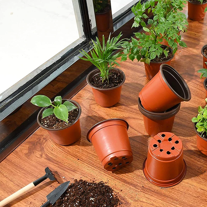 Modern transitional floor mini plastic self watering flower pots planter brown