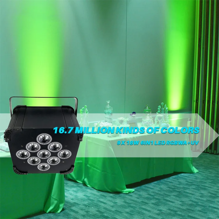 
Hot-Sale Wedding 9 18w RGBWA UV Battery Powered Wireless Slim Uplight Par LED 