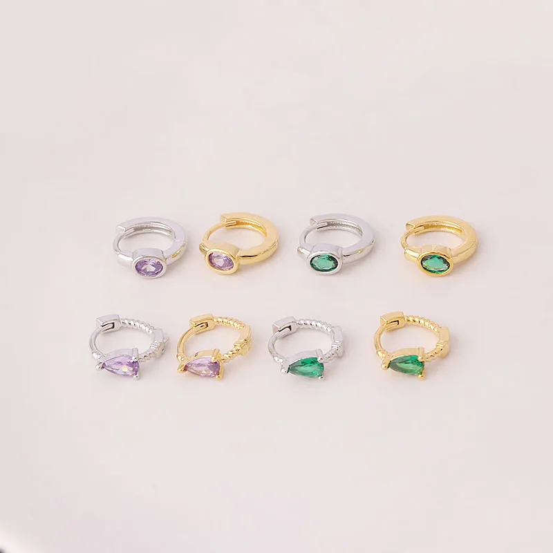 Huggie earring simple design piercing jewelry gold mini purple water drop shaped zircon small hoop twist cartilage piercing