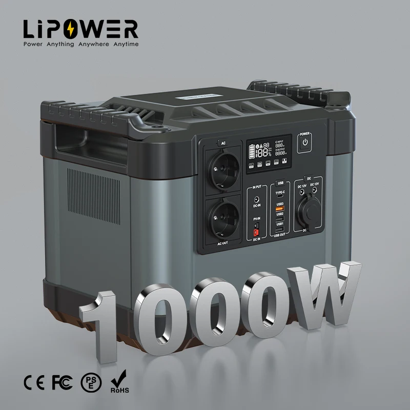 Lipower Usb автомобильная зарядка Dc Ac 1000 Вт Lifepo4 аккумуляторная батарея портативная пауэрстанция для портативного блока питания