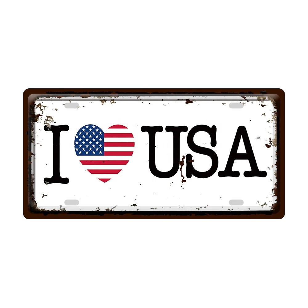 I Love USA Rustic Car Plate Art Poster Bar Pub Cafe Wall Party Decoration