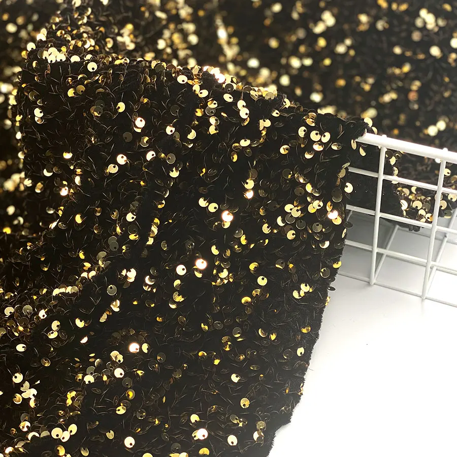 
 Китайские производители, бархатные блестящие кружева, полностью золотые металлические блестки 5 мм, черная бархатная ткань с вышивкой  