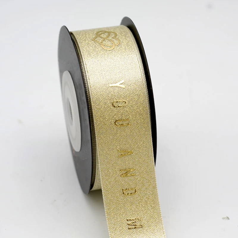 
Fancy Celebrate Festivals Glitter and Shiny gold star Printing Satin Ribbons 