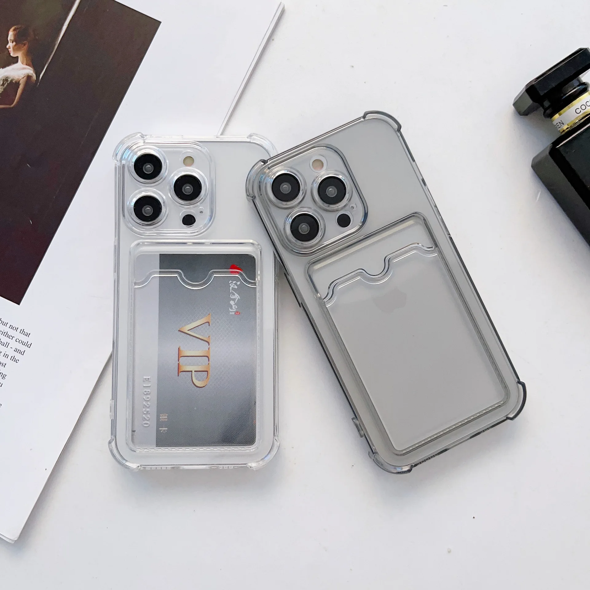 Cheap Price Ultra Slim Transparent Card Holder Pocket Cover For iPhone 16 Pro Max 15 14 13 Soft TPU Bumper Card Slot Phone Case