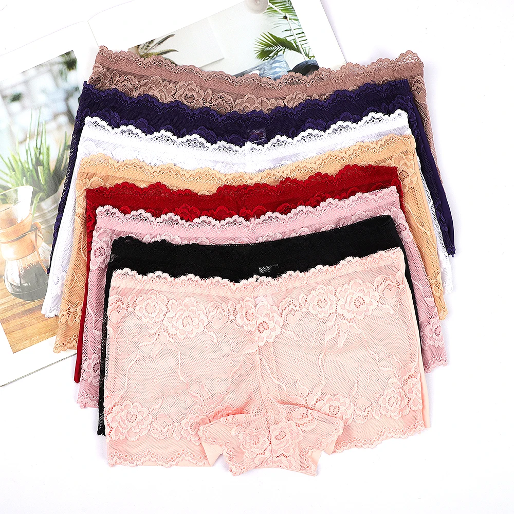 2023 Fashion design womens sexy lace contrast boyshorts underwear assorts solid nylon lace boxer briefs for ladies UOKIN 4318