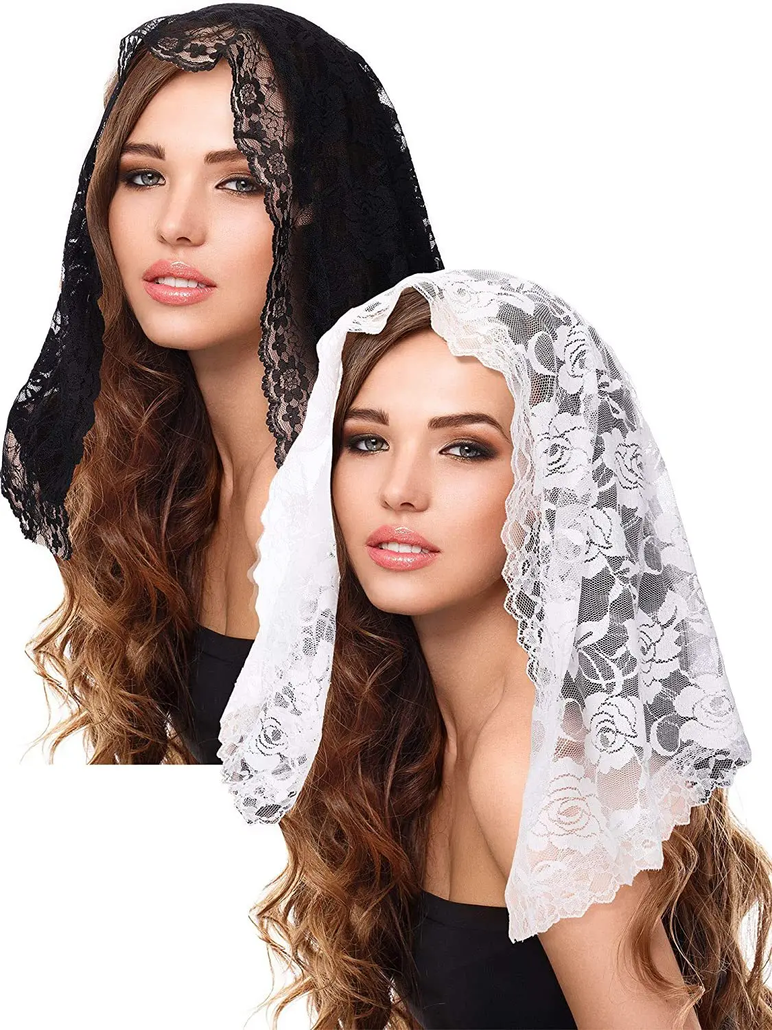 Black and White Short Style Bridal Wedding Veil Catholic Veil