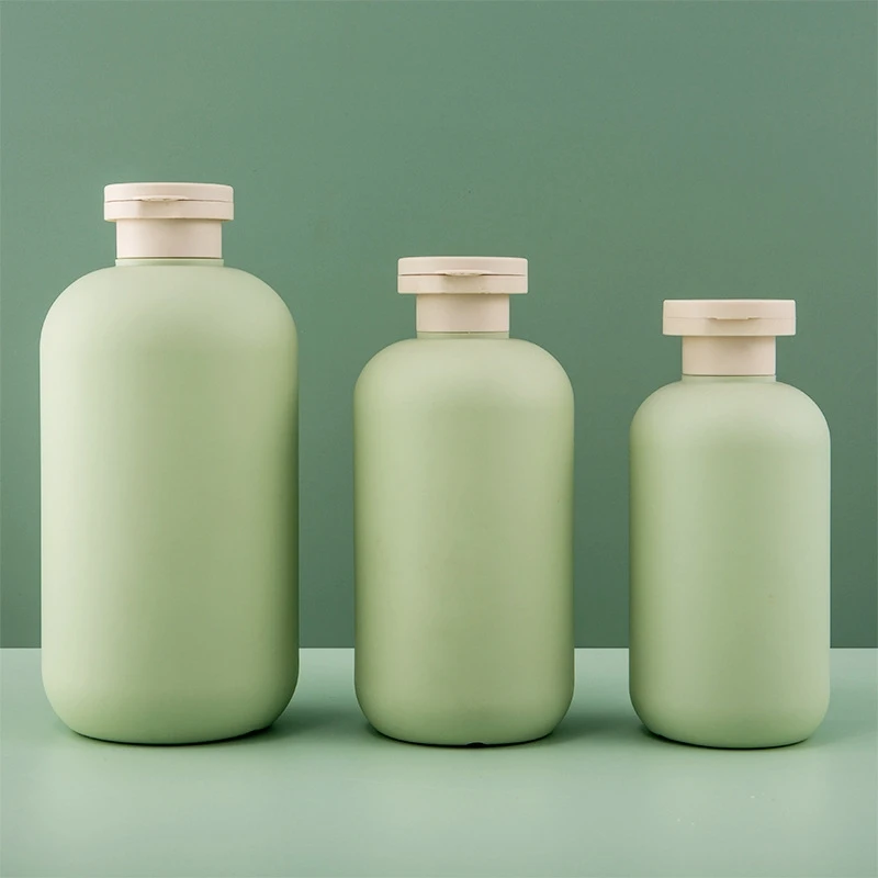 200/260/300/400/500ML Green Round Squeeze Custom HDPE Empty Plastic Lotion Bottle Shampoo Conditioner Bottles With Flip Top Cap