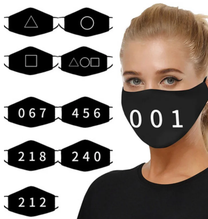 Черная трехслойная маска для мытья «Игра кальмар» с рисунком, Трехмерная маска для взрослых для мытья, зимняя теплая однотонная Пылезащитная маска