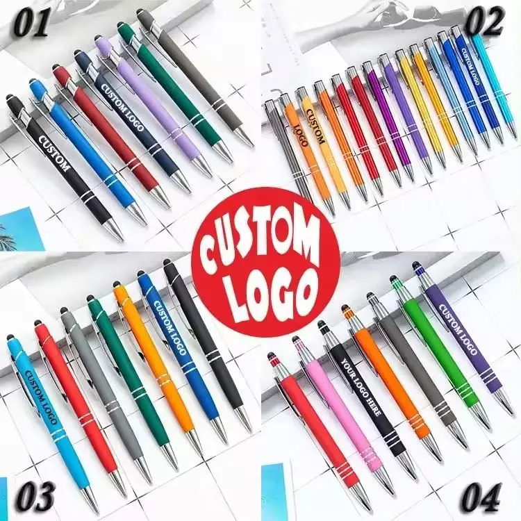Fashion Style Promotional Gift Glossy Business Gift Ballpoint Pen  Aluminum Touch Custom Logo Pens Colored Ballpoint Pens