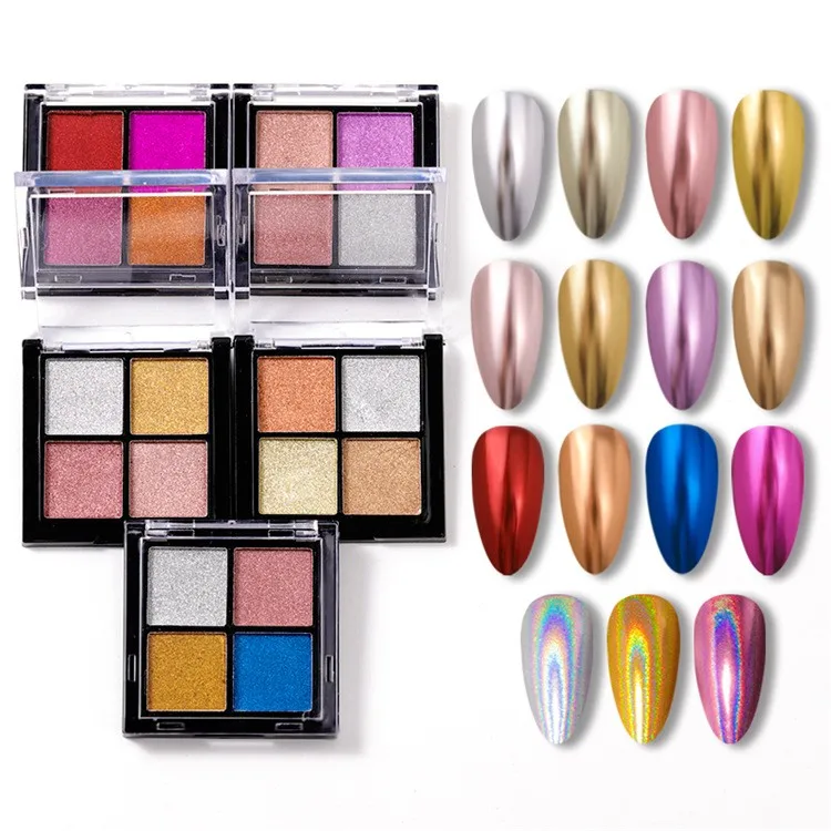 OEM 4 Grids Gold Series Chrome Pigment Powder Nail Powder Metallic Mirror  Magic Mirror Powder Nail Art Solid Glitter