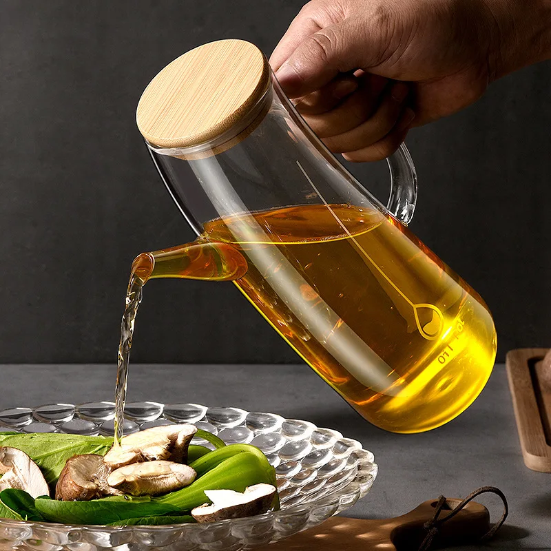 Large Capacity Glass Oil Bottle Oil Tank Soy Vinegar Seasoning Bottle Without Oil Hanging Side Handle for Household Kitchen