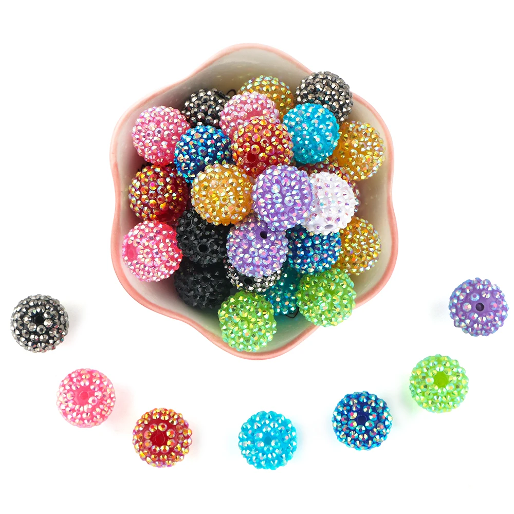 Custom Round Bubblegum hrysoprase Beads Acrylic Rhinestone Chunky Beads Diy 14mm16mm20mm Mix Color Beads For Pens Jewelry