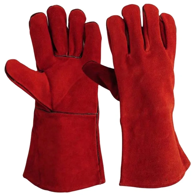 14 Inch Blue Fireproof and Heat Resistant Reinforced Cow Leather Welding Gloves guante soldadura
