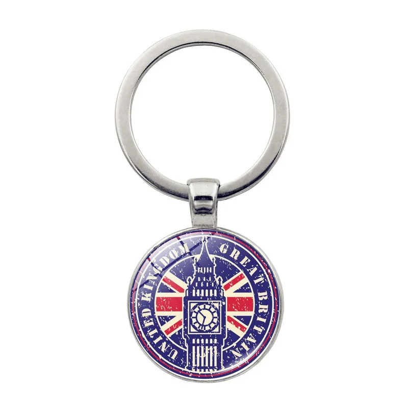 British Flag Metal Keychain Time Gemstone Glass Ball Keyring Customize logo Eliza White Tower Big Ben Travel Souvenir Key Chain