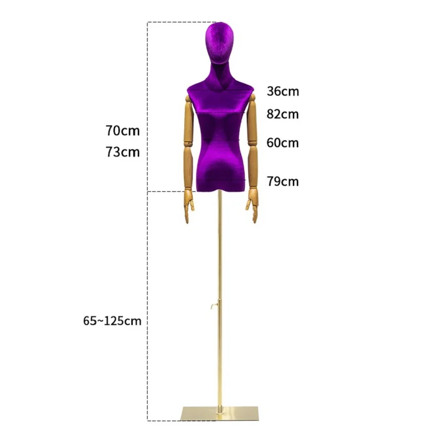 Window Clothing Fashion Female Half-Body Mannequins Dummy Models Woman Adult Velvet Dress Form Lady Mannequin with Wooden Arms