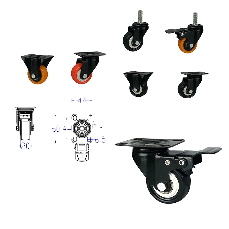 Dlpo Factory direct sale 2 inch caster, furniture wheel castor, PVC/PU/TPR office chair universal locking wheel