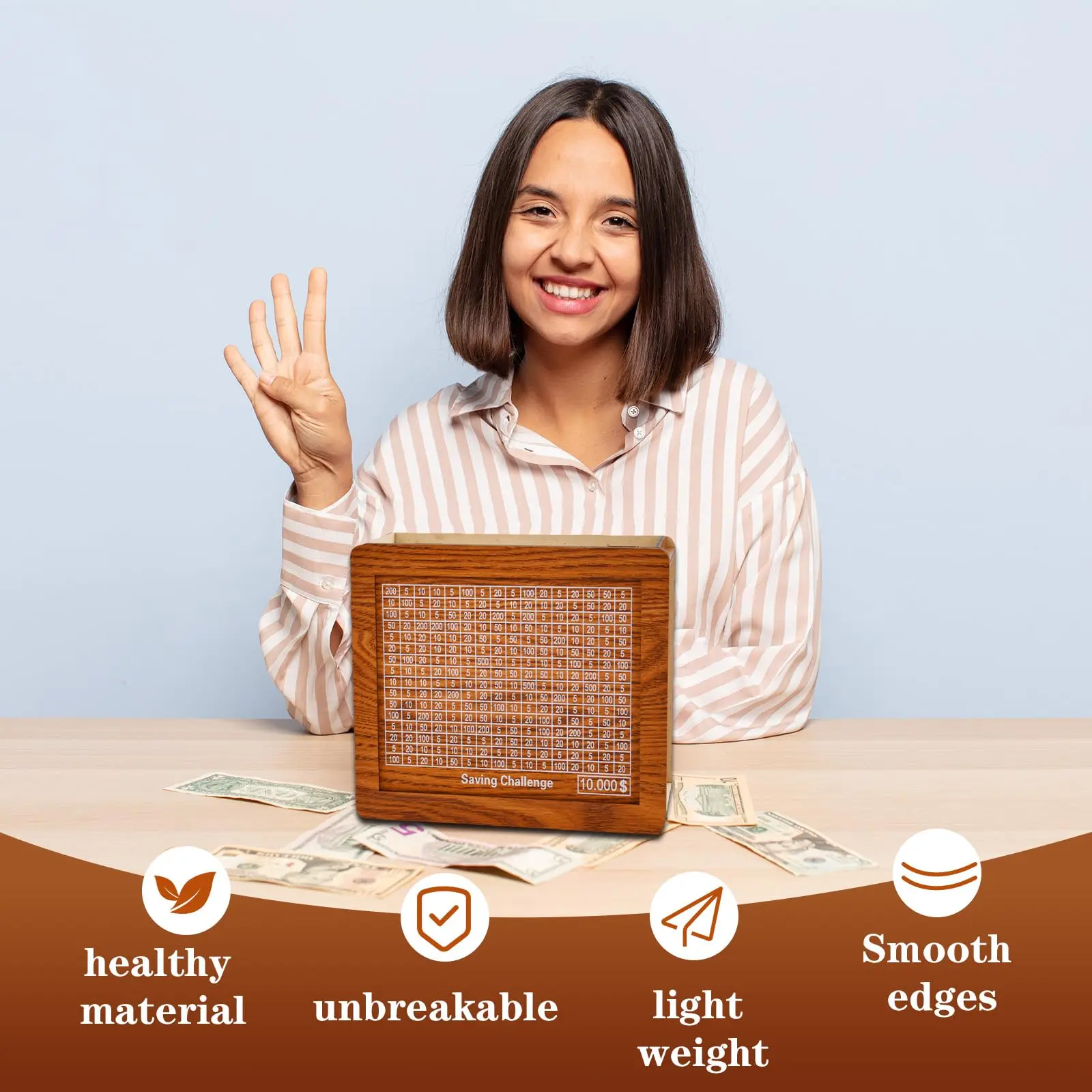 Wooden Money Box Kids Money Banks For Cash Gift with Target Numbers 10000 Dollar Cash Money Handling Products Cash Savings Box
