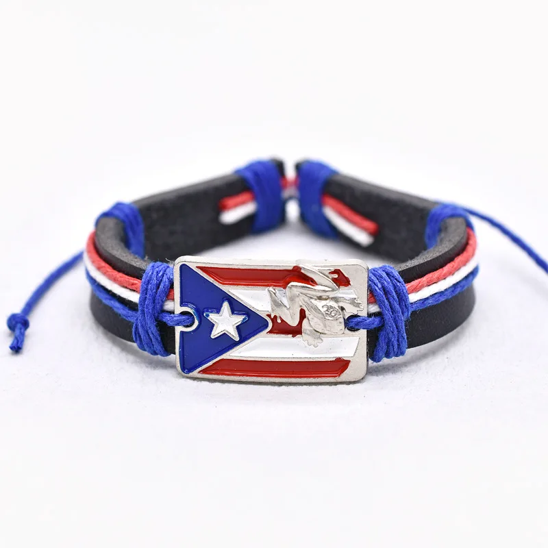 High Quality Three-dimensional Relief Frog Style Flag Woven Leather Bracelet Men Puerto Rico Wholesale Jewelry Bracelets Bangles